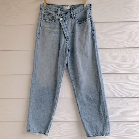 Agolde Women's Light Wash Criss Cross Upsized Mid-Rise Straight Jeans Size 29 - Picture 1 of 15